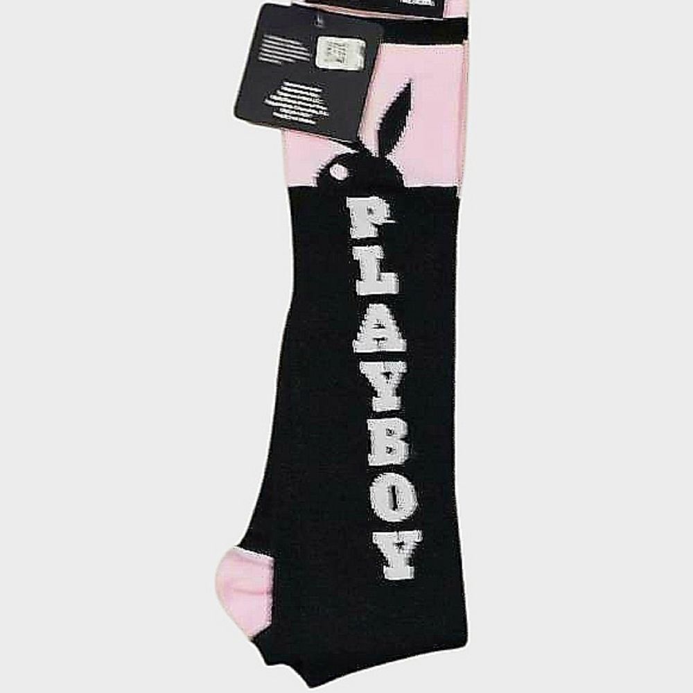 Playboy Bunny Vertical Logo‎ Over-The-Knee Socks- Black/Pink